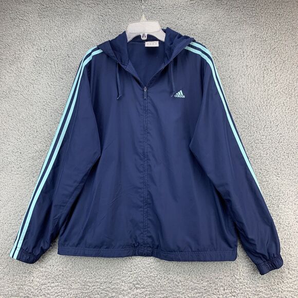 Adidas Mens Hoodie Jacket Size Large Navy Blue Three Striped Lined Lightweight - Picture 2 of 12